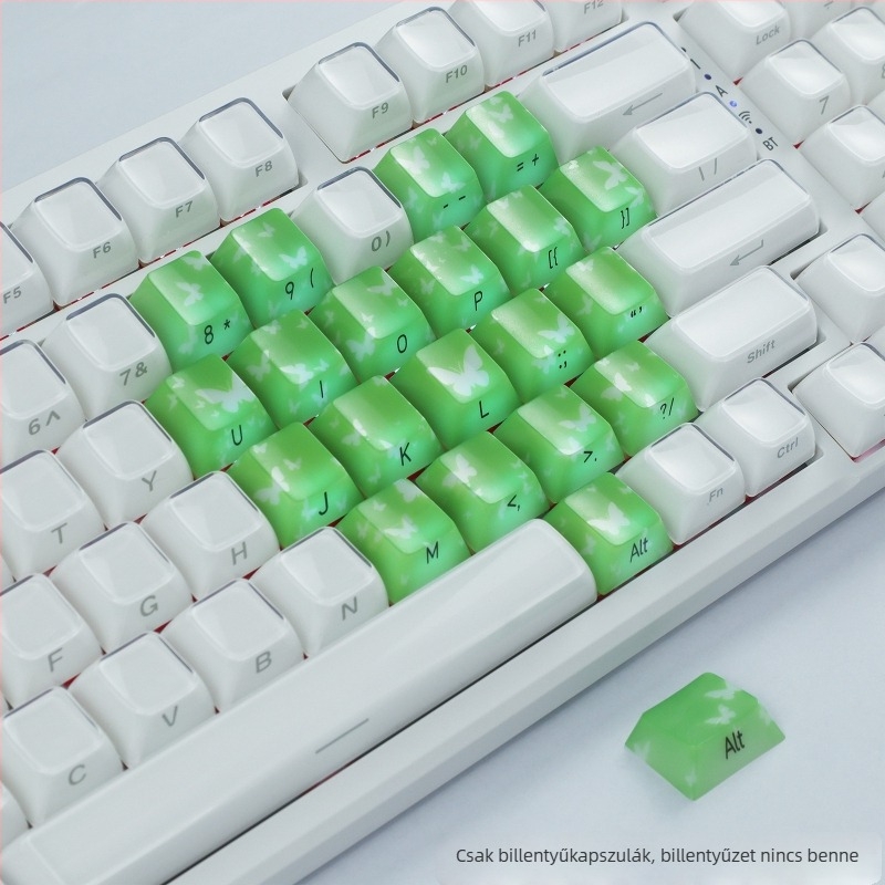Átlátszó pillangó mintás kulcstartó készlet vezeték nélküli mechanikus billentyűzethez, 21 gomb, PC anyag, USB interfész