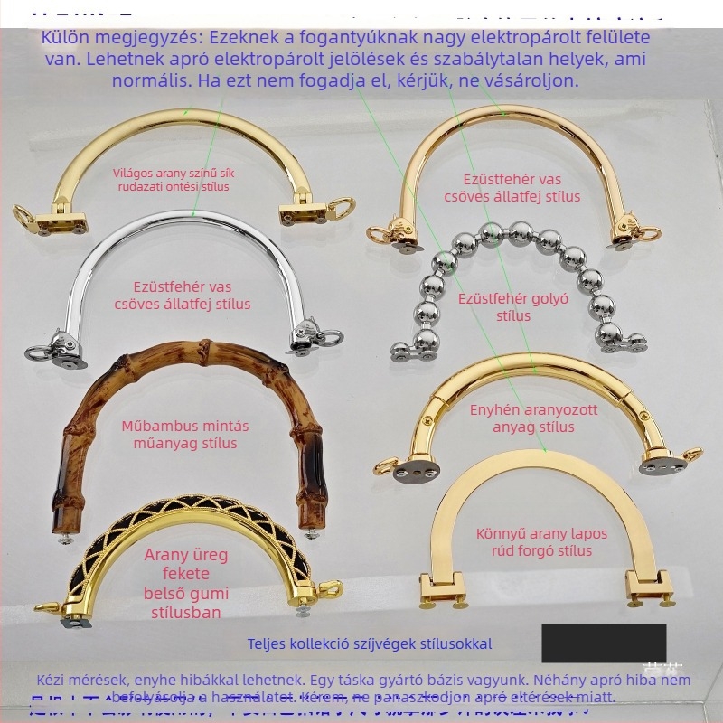 Táska hardver készlet kör- és félkör alakú fogantyúkkal, üreges markolatokkal, fémrögzítésű fogantyúkkal, bambusz gyöngyös kiegészítőkkel és hordozó gyűrűkkel — 2024 tavasz.