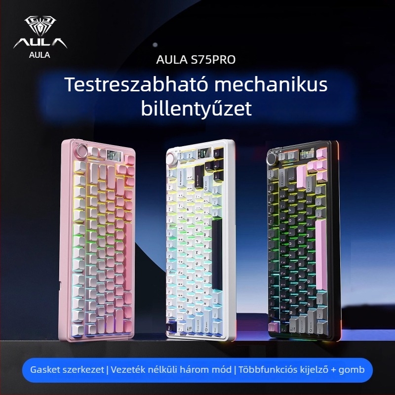 Wolf Spider S75Pro Hárommódos mechanikus gamer billentyűzet, 80 gomb, Bluetooth, RGB háttérvilágítás