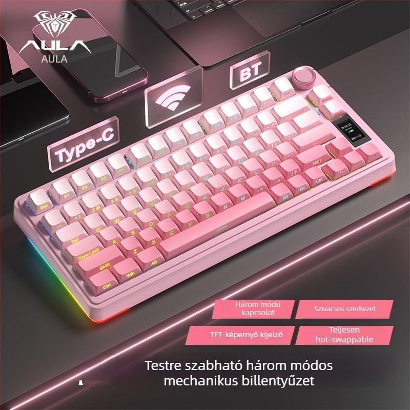 Wolf Spider S75Pro Hárommódos mechanikus gamer billentyűzet, 80 gomb, Bluetooth, RGB háttérvilágítás