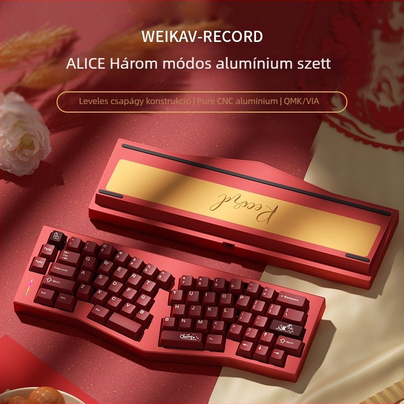 Weikav Vega RECORD Alice 68-gombos mechanikus billentyűzet alumínium testtel, három módú vezeték nélküli, RGB tömítő készlet