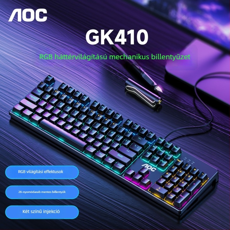 AOC GK410 játékos mechanikus billentyűzet, 104 gomb, kábeles, mechanikus kapcsolók, fém ház, háttérvilágítás