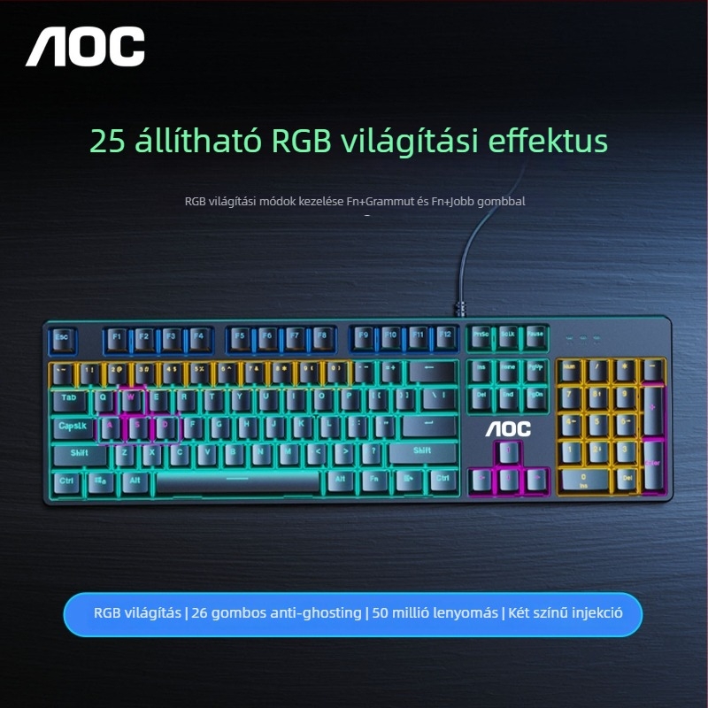 AOC GK410 játékos mechanikus billentyűzet, 104 gomb, kábeles, mechanikus kapcsolók, fém ház, háttérvilágítás