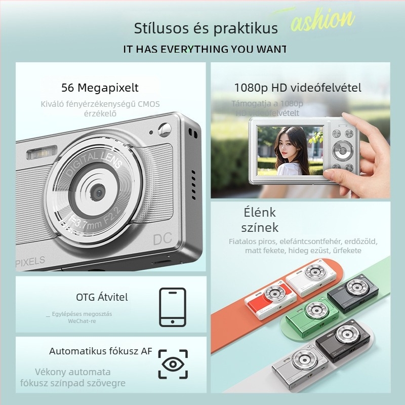 CCD-digitális kamera autofókusszal — 56 MP, 16x optikai zoom, arcprioritás funkció, elektronikus képstabilizáció, USB 2.0