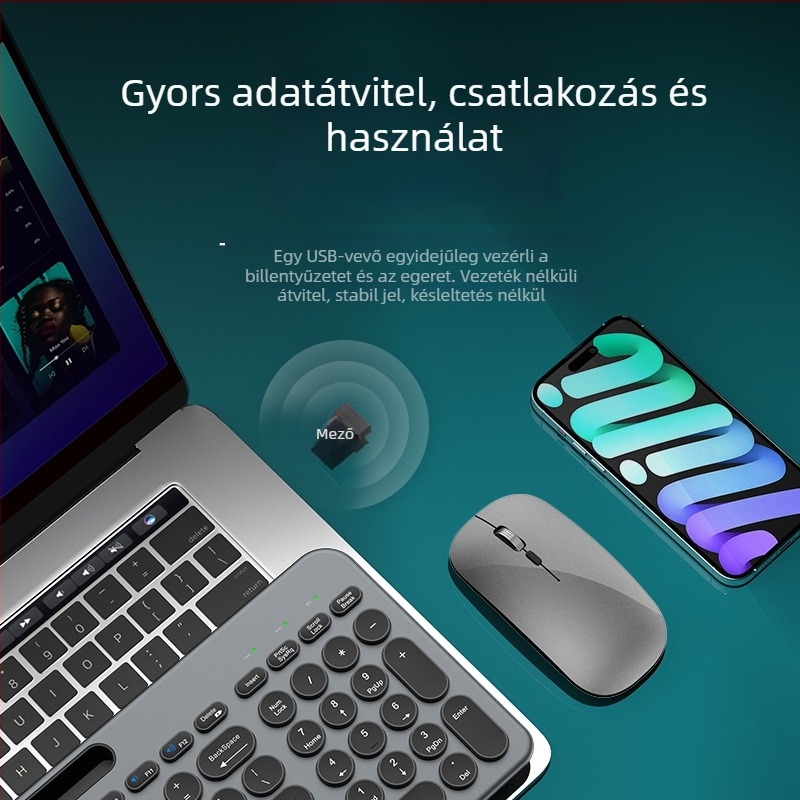 Három üzemmódú billentyűzet és egér készlet, újratölthető, halk, vezeték nélküli Bluetooth 2.4G — 105 gomb, Plug-and-Play
