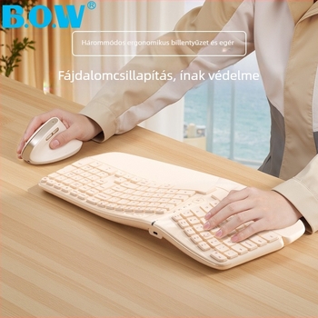 Ergonomenikus billentyűzet és egér készlet, három módozatú vezeték nélküli/Bluetooth kapcsolat, 98+ billentyű, csuklótámasz