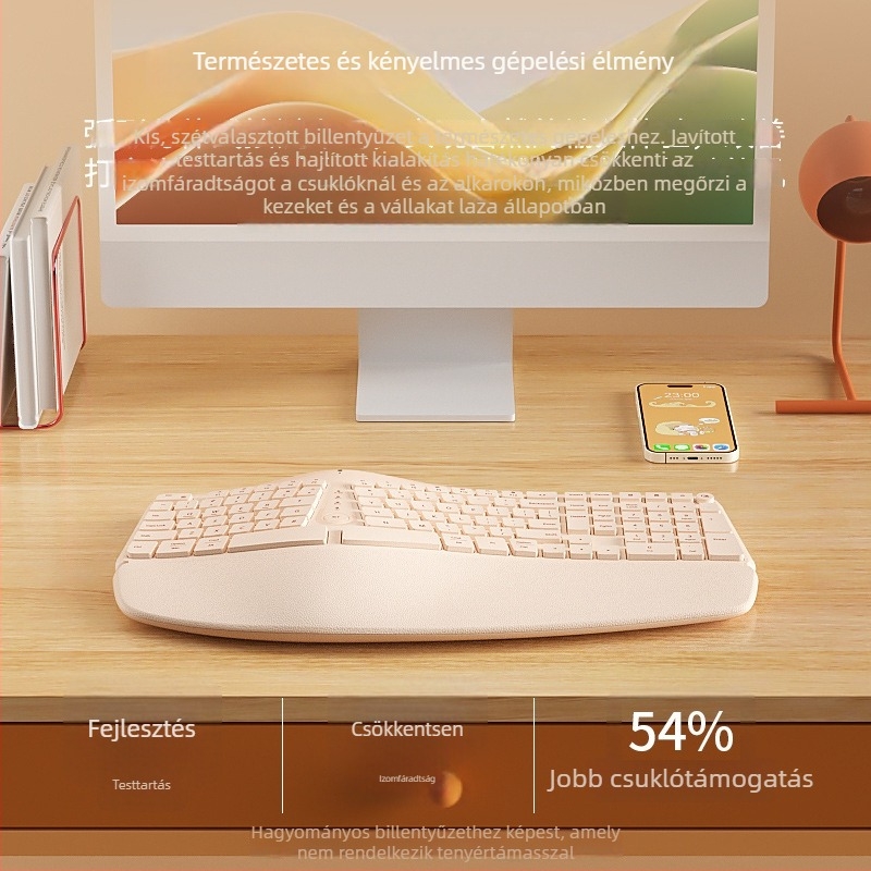 Ergonomenikus billentyűzet és egér készlet, három módozatú vezeték nélküli/Bluetooth kapcsolat, 98+ billentyű, csuklótámasz