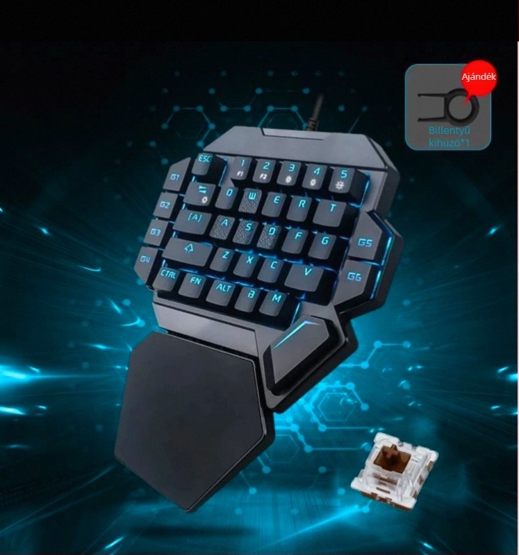 Balkezes gaming billentyűzet, 87 gombos, USB-kábellel, mechanikus kapcsolók, RGB háttérvilágítás, csukló-támasz