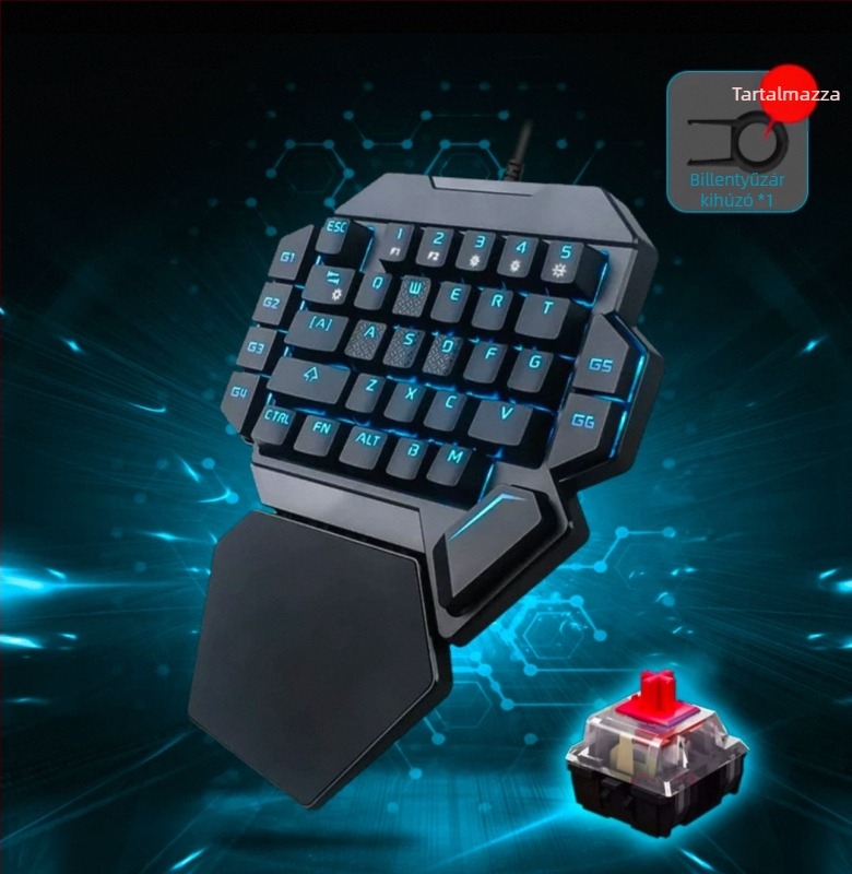 Balkezes gaming billentyűzet, 87 gombos, USB-kábellel, mechanikus kapcsolók, RGB háttérvilágítás, csukló-támasz