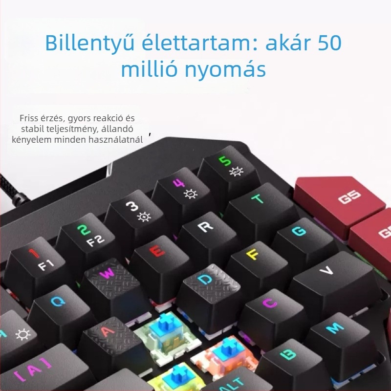Balkezes gaming billentyűzet, 87 gombos, USB-kábellel, mechanikus kapcsolók, RGB háttérvilágítás, csukló-támasz