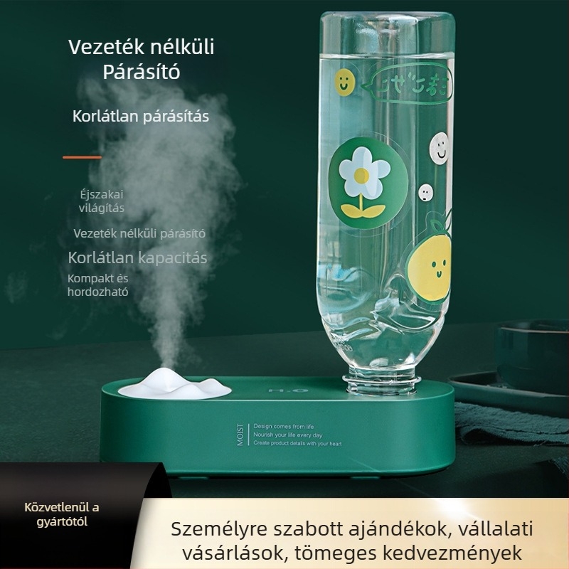 USB-s vízüveg-humidifikátor, 1 párásító kimenet, tartály 1,0–2,5 L, 31–40 m²-es területhez, aromaterápia, csendes aerosolizálás