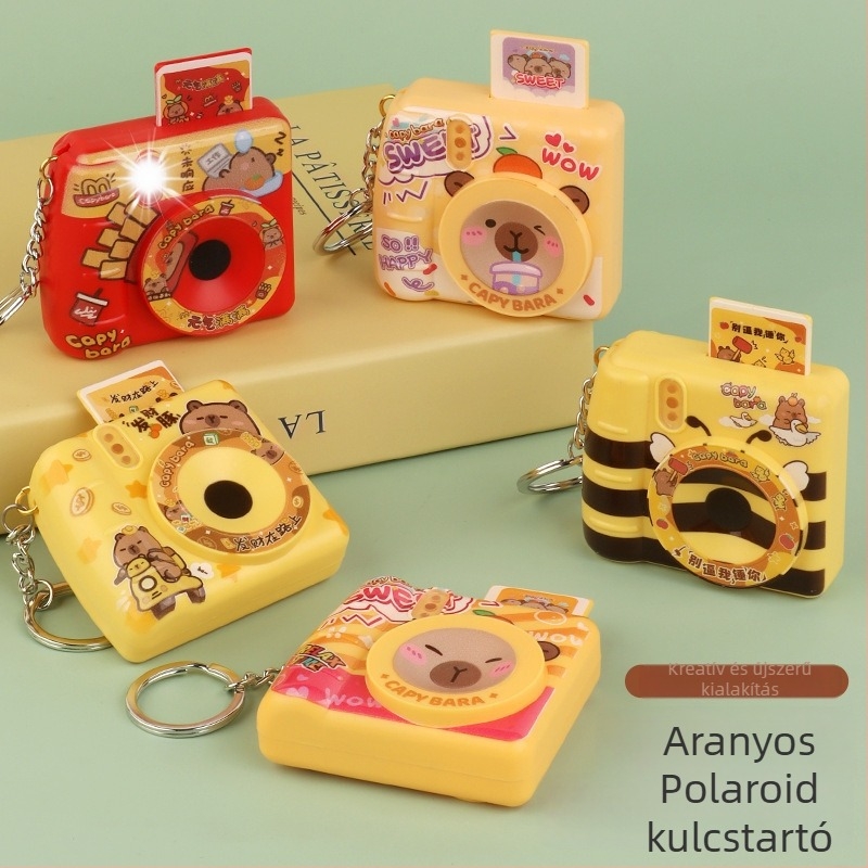 Kulcstartó játék tengerimalac és világító Polaroid kamera, Three Kids, műanyag, aranyos stílus