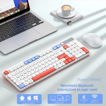 Vezeték nélküli Bluetooth billentyűzet és egér készlet, újratölthető, USB interfészek a billentyűzethez és az egérhez, asztali számítógéphez és laptophoz