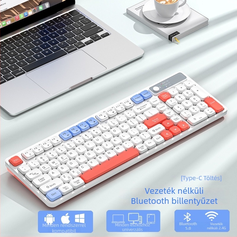 Vezeték nélküli Bluetooth billentyűzet és egér készlet, újratölthető, USB interfészek a billentyűzethez és az egérhez, asztali számítógéphez és laptophoz