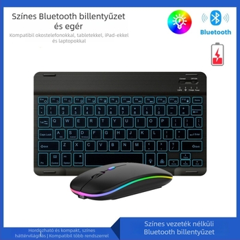Bluetooth billentyűzet és egér készlet RGB háttérvilágítással okostelekre és tabletekre, ergonikus kialakítás, Bluetooth kapcsolattal, testreszabható beállítások