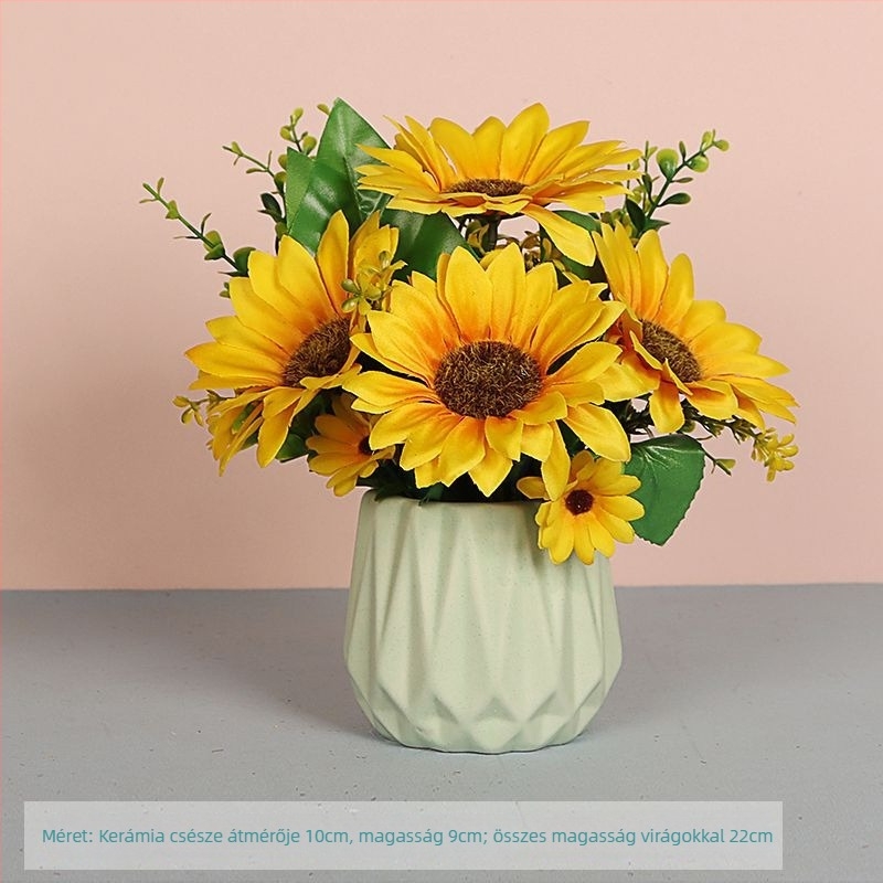 Napraforgó művirág - Vezetékkel szőtt szerkezet, esküvői dekoráció, nappali és étkező dísze