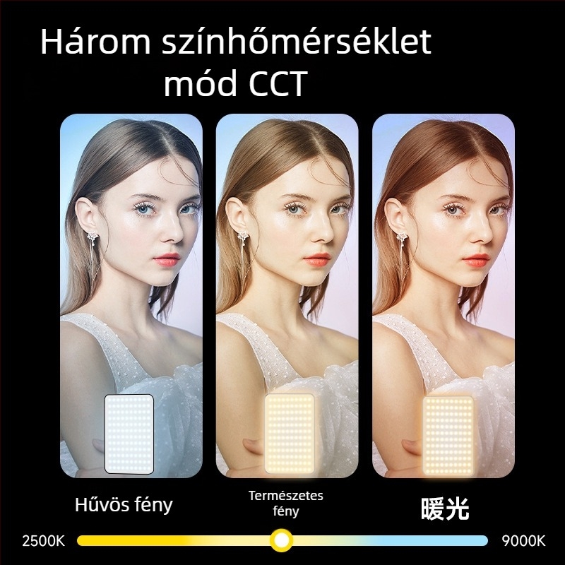 LED töltőfény mobiltelefonhoz – D10s, 4W, 5V, kézi használat, három színhőmérséklet