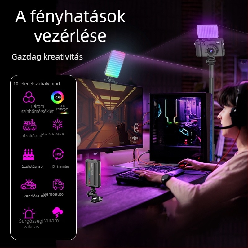 LED töltőfény mobiltelefonhoz – D10s, 4W, 5V, kézi használat, három színhőmérséklet