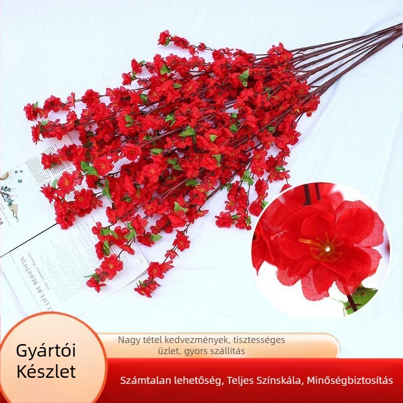 Hatágú barackvirágfa beltéri és kültéri dekorációhoz — szatén virágok, Kézművesség: Egyéb; Alkalmazás: Házi dekoráció/Tájépítés