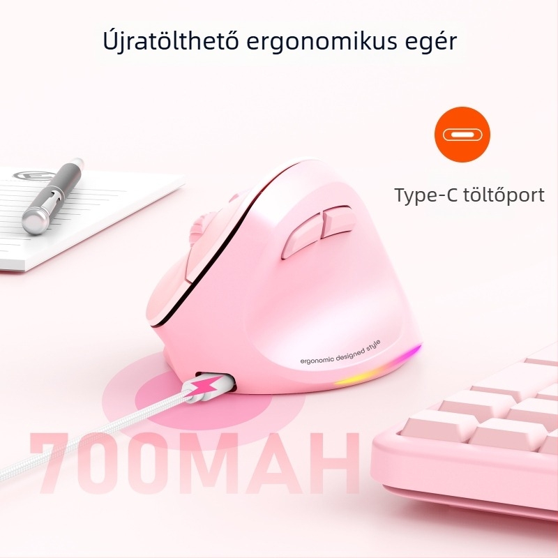 Vezeték nélküli Bluetooth kétmódos ergonómikus irodai egér, 2000 DPI, 6 gomb, újratölthető