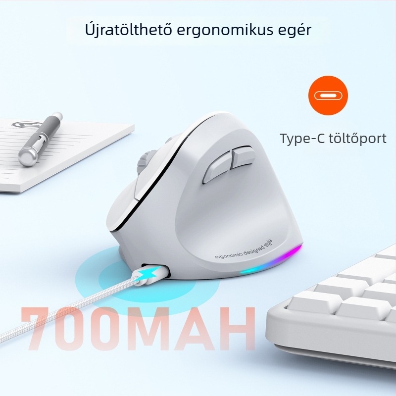 Vezeték nélküli Bluetooth kétmódos ergonómikus irodai egér, 2000 DPI, 6 gomb, újratölthető