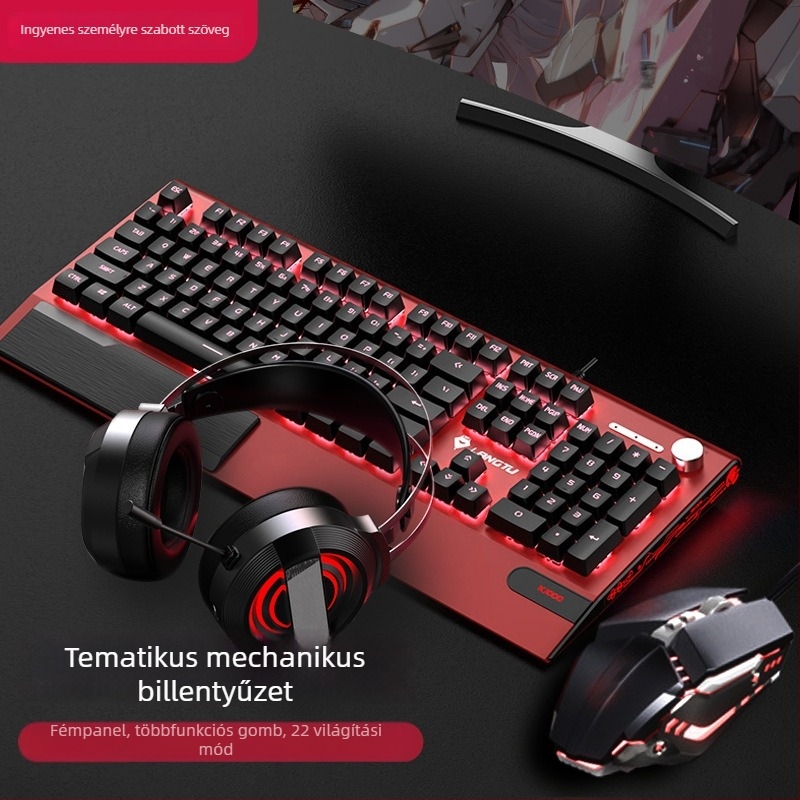 Langtu K1000 Mechanikus billentyűzet, egér és headset készlet – 104 gomb, vezetékes, RGB háttérvilágítás, mechanikus kapcsoló