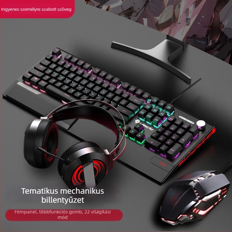 Langtu K1000 Mechanikus billentyűzet, egér és headset készlet – 104 gomb, vezetékes, RGB háttérvilágítás, mechanikus kapcsoló