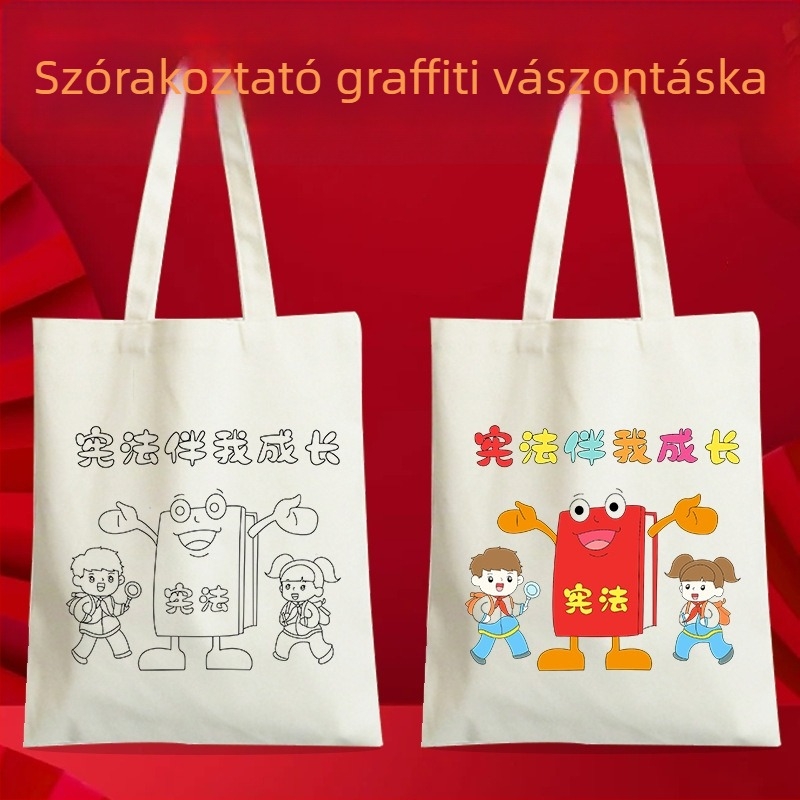 Gyerekeknek készült vászon táska DIY Konstitúciós nap témában – jogi oktatás, testreszabható, UV digitális nyomtatás és szitanyomás