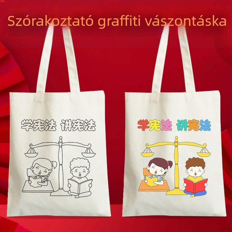 Gyerekeknek készült vászon táska DIY Konstitúciós nap témában – jogi oktatás, testreszabható, UV digitális nyomtatás és szitanyomás