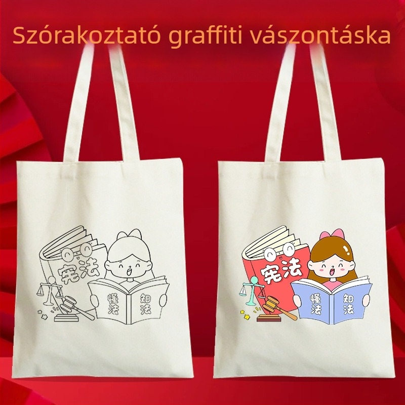 Gyerekeknek készült vászon táska DIY Konstitúciós nap témában – jogi oktatás, testreszabható, UV digitális nyomtatás és szitanyomás