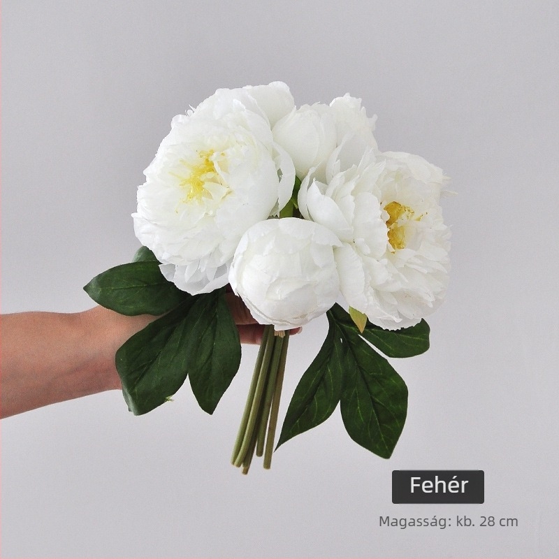 Fehér Deer márkájú selyem pion csokor — kézzel kötött, európai stílusú otthoni dekoráció (Márka: White Deer; Anyag: selyem virág; Fajta: Pion; Termékforma: Csokor)
