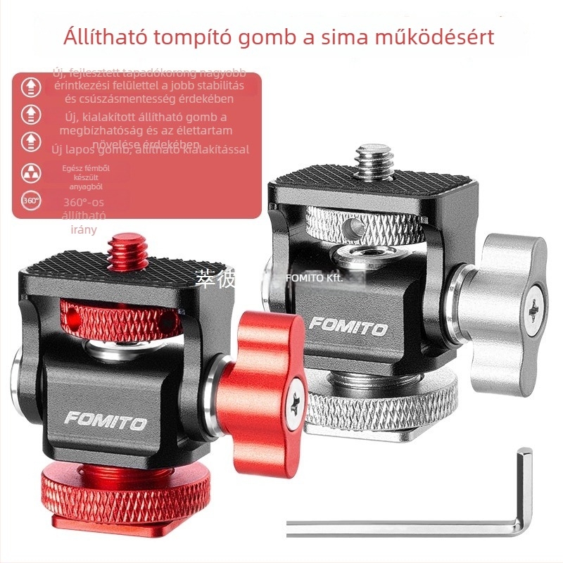 Fejlesztett fém csigás gimbal állítható csillapítással a monitor tartóhoz és a kamera forró cipőjéhez (alumíniumötvözet)