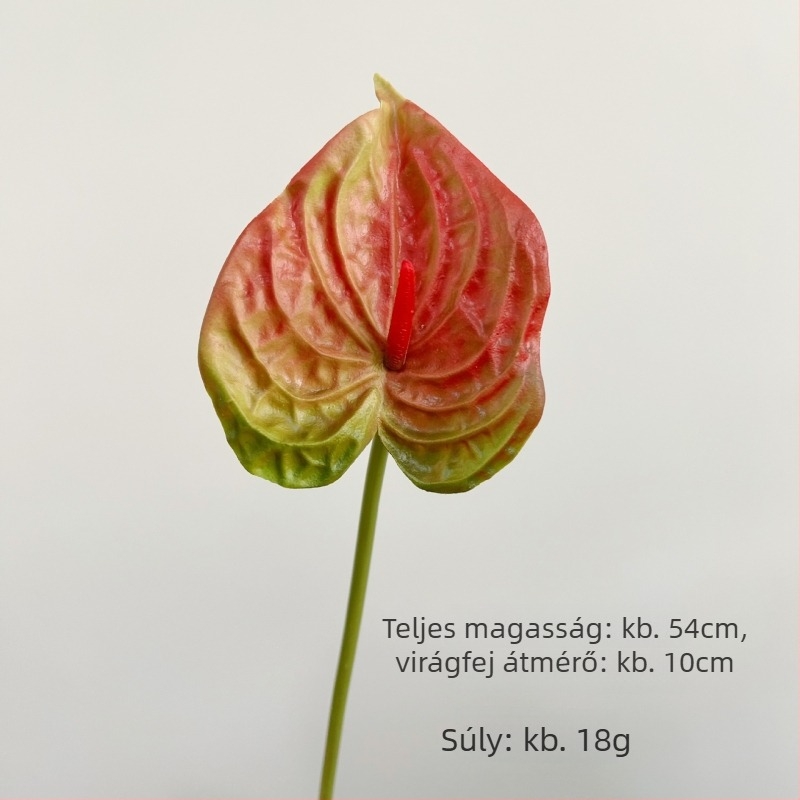 PU anyagú anthurium művirág reális tapintású textúrával, egy szál szár, virágdekorációhoz