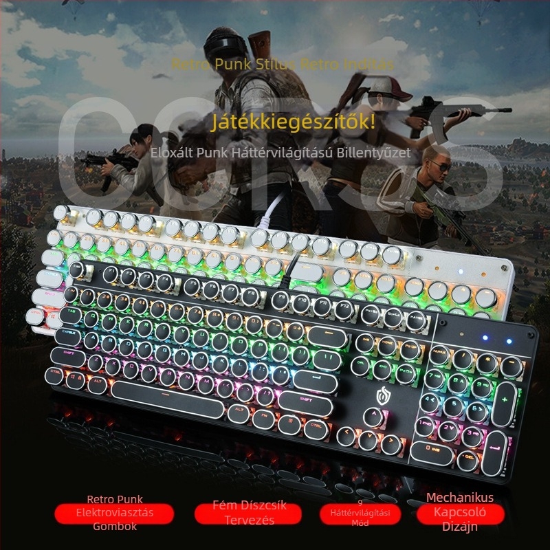 Meishang E HJK900 mechanikus gamer billentyűzet, 104 gomb, USB-kábeles, háttérvilágítással