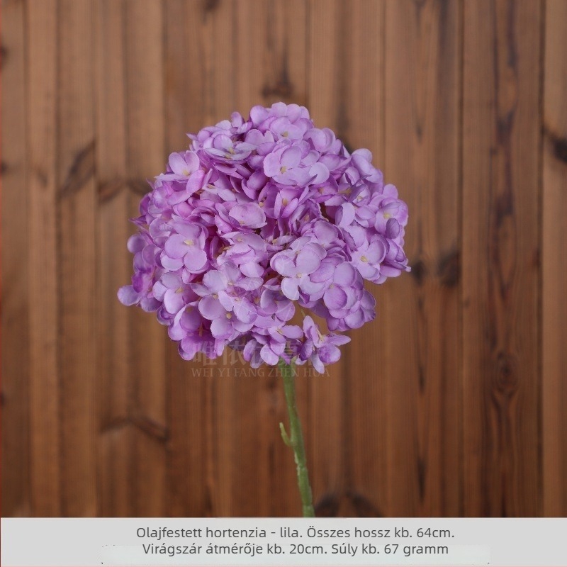 Mesterséges hortenzia virág, egy szárú, olajfestmény stílusú, esküvői dekoráció és fotózás kellékei