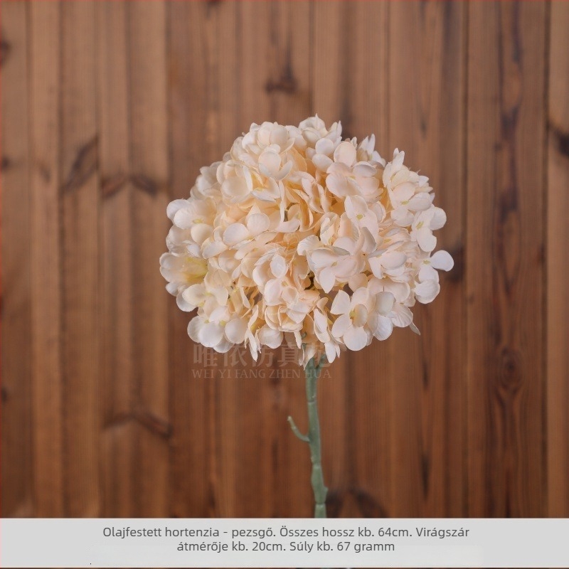 Mesterséges hortenzia virág, egy szárú, olajfestmény stílusú, esküvői dekoráció és fotózás kellékei