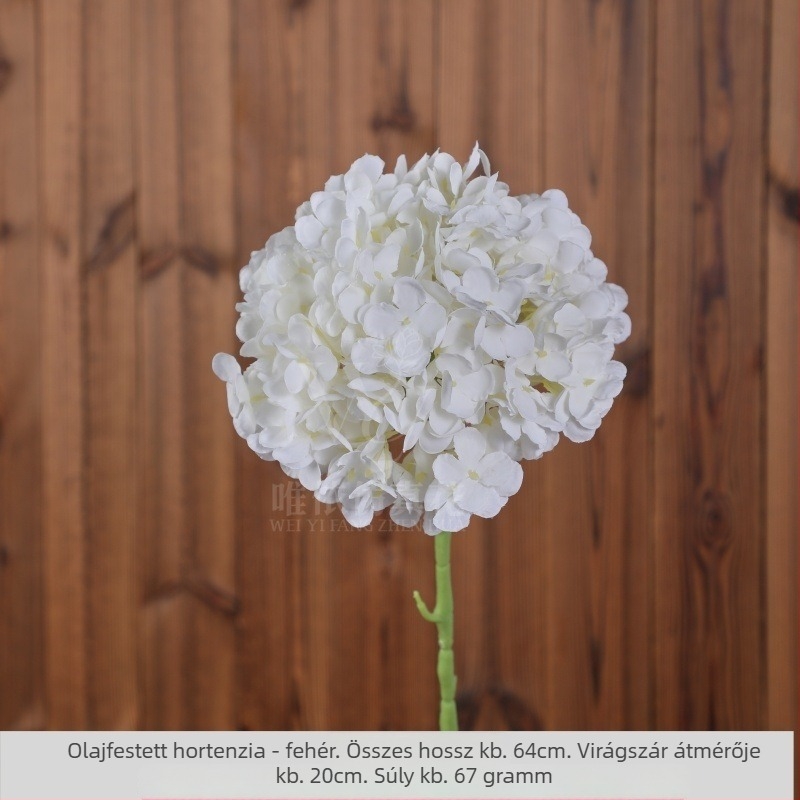 Mesterséges hortenzia virág, egy szárú, olajfestmény stílusú, esküvői dekoráció és fotózás kellékei