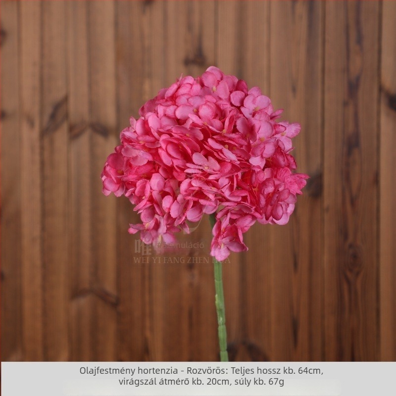 Mesterséges hortenzia virág, egy szárú, olajfestmény stílusú, esküvői dekoráció és fotózás kellékei