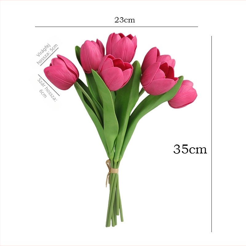 Mesterséges tulipáncsokor dekorációhoz, Yanwu, puha ragasztó, festett kidolgozás, domborított kivitel