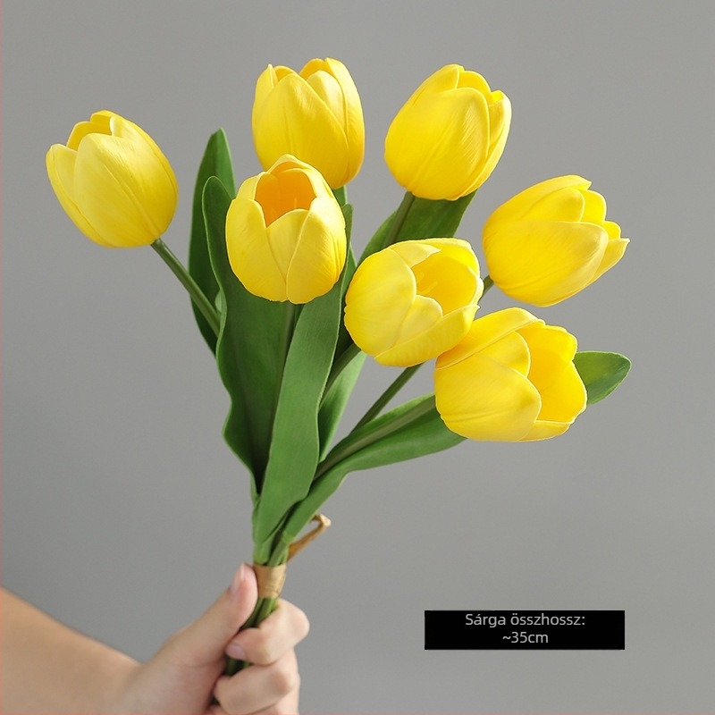 Mesterséges tulipáncsokor dekorációhoz, Yanwu, puha ragasztó, festett kidolgozás, domborított kivitel