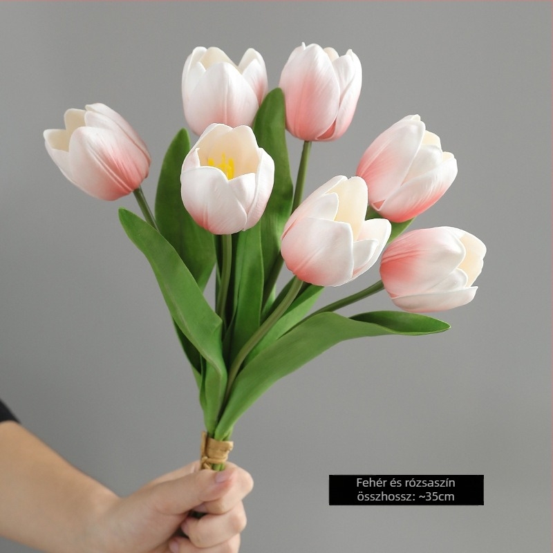 Mesterséges tulipáncsokor dekorációhoz, Yanwu, puha ragasztó, festett kidolgozás, domborított kivitel