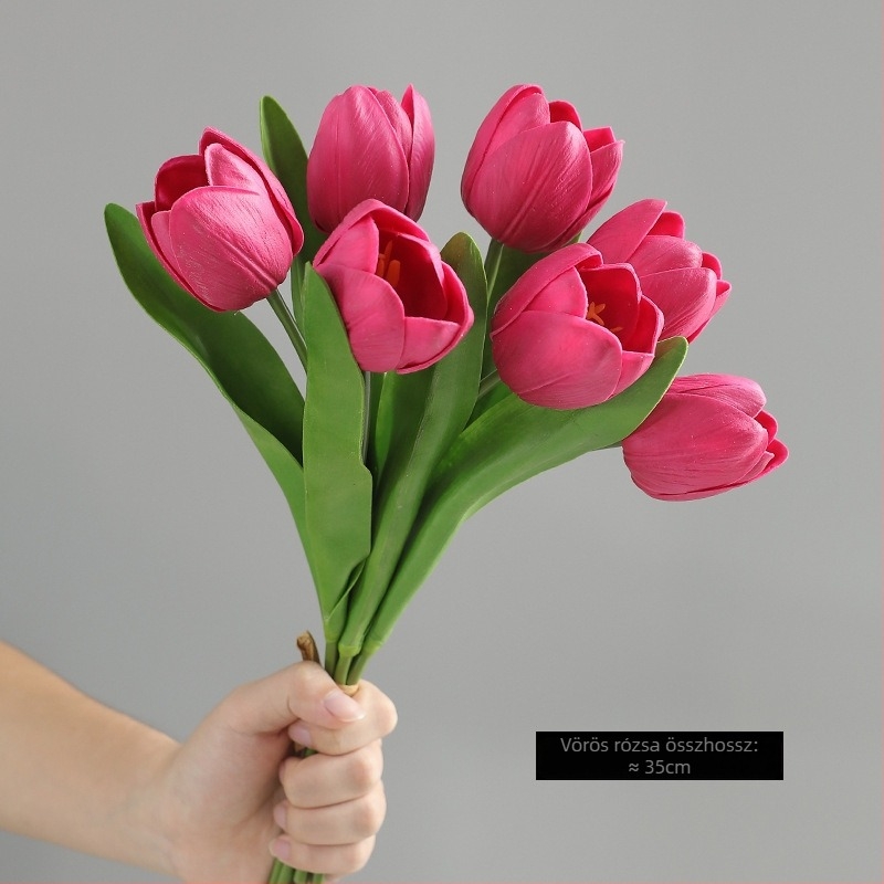 Mesterséges tulipáncsokor dekorációhoz, Yanwu, puha ragasztó, festett kidolgozás, domborított kivitel