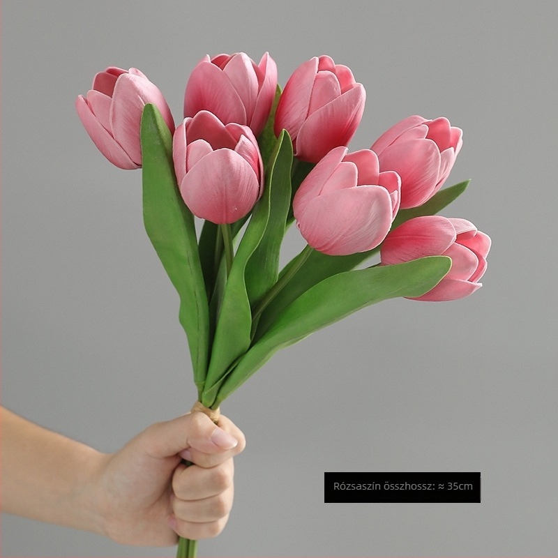 Mesterséges tulipáncsokor dekorációhoz, Yanwu, puha ragasztó, festett kidolgozás, domborított kivitel