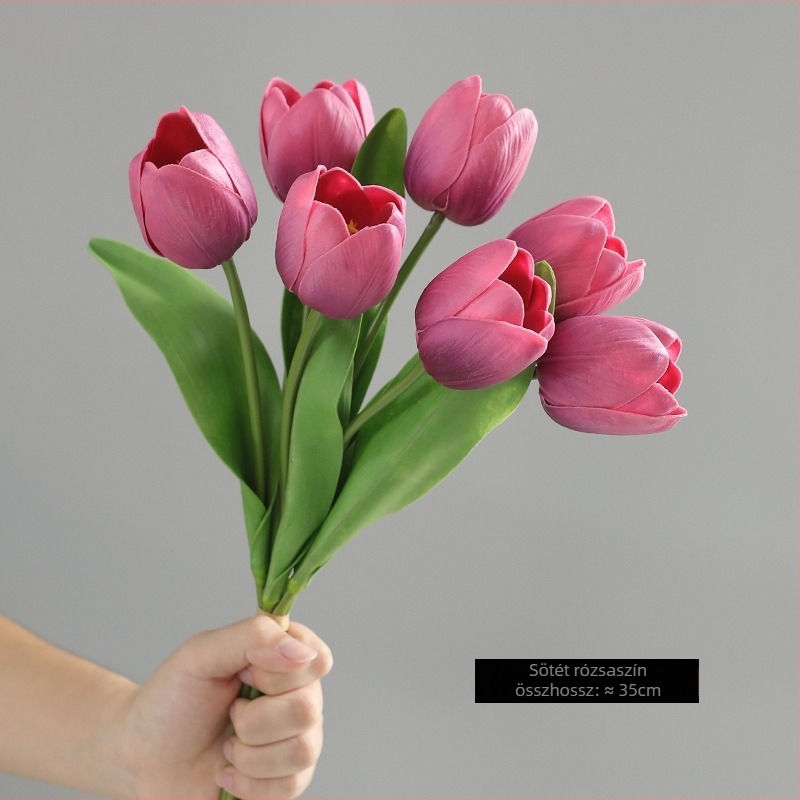 Mesterséges tulipáncsokor dekorációhoz, Yanwu, puha ragasztó, festett kidolgozás, domborított kivitel