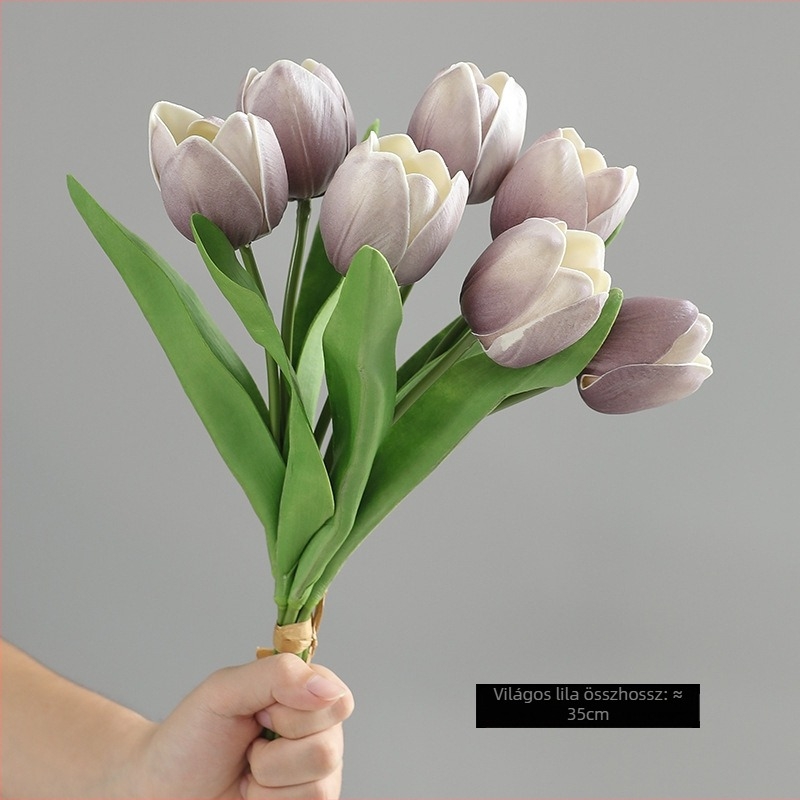 Mesterséges tulipáncsokor dekorációhoz, Yanwu, puha ragasztó, festett kidolgozás, domborított kivitel