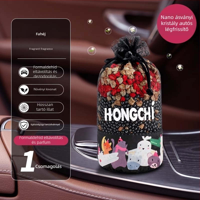 Autó belső illatosító jázmin szárított virággal és oolong tea illattal, nano ásványi kristályok, természetes kivitelezés, modern dizájn