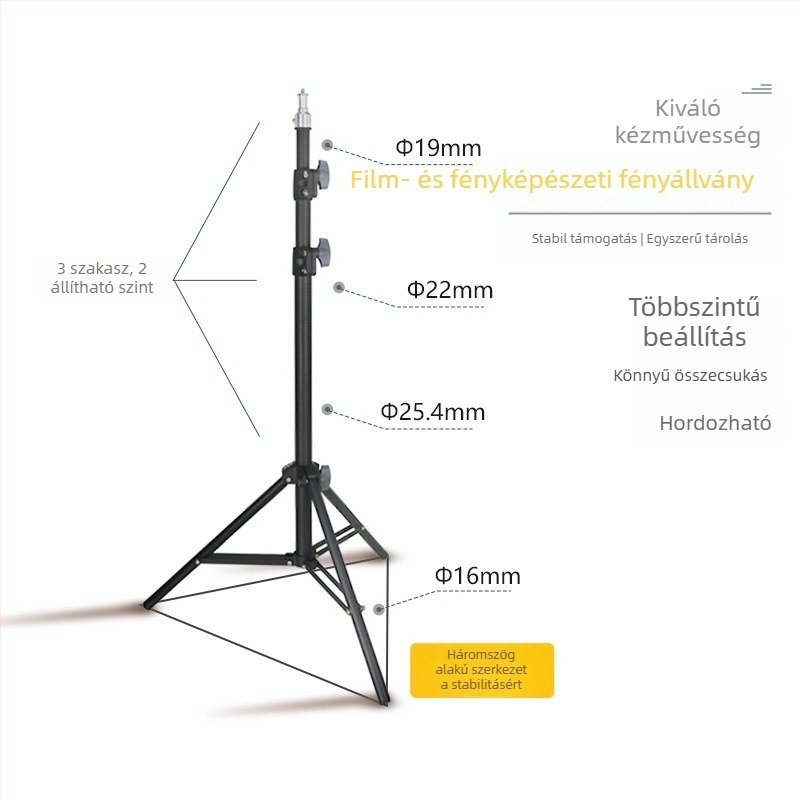 Mobiltelefonra szánt gömbfejes háromlábas állvány, 3 részes, SPCC anyag, teherbírás 5 kg, gyorskioldó lemez nélkül