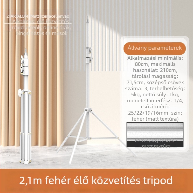 Mobiltelefonra szánt gömbfejes háromlábas állvány, 3 részes, SPCC anyag, teherbírás 5 kg, gyorskioldó lemez nélkül