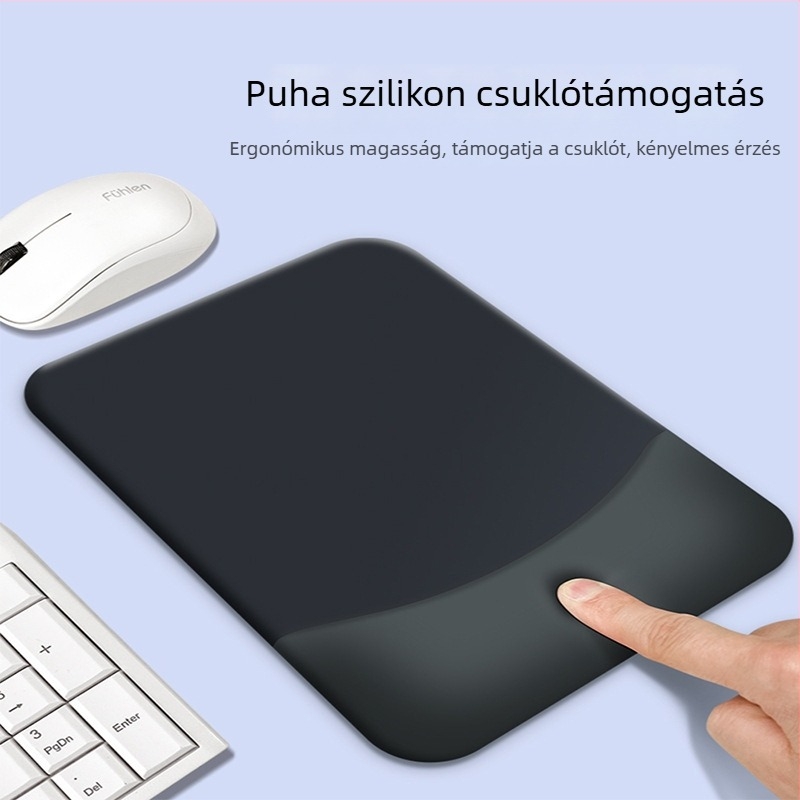 Kisméretű szilikon egérpad a csuklótámaszával, egyoldalas, logó nyomtatva, testreszabás elérhető