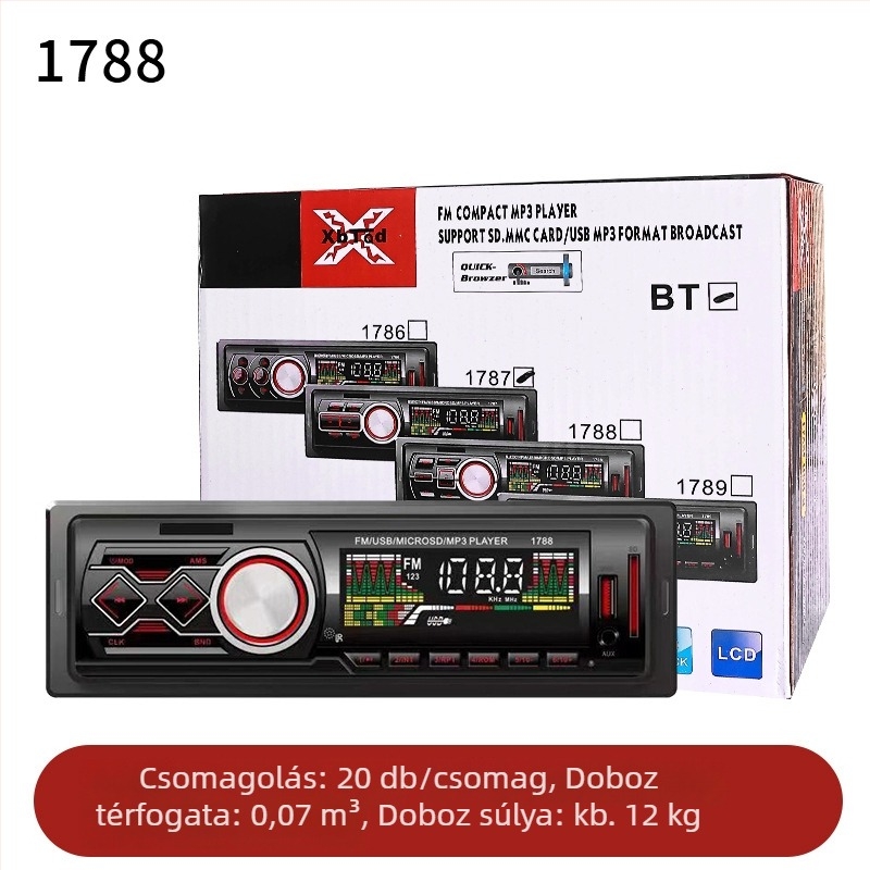 Autós MP3 lejátszó 17-es sorozat, műanyag tokozás, 12V tápegység, ISO interfész, autóban MP3 lejátszás